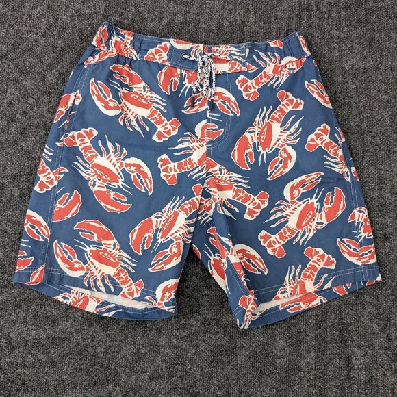 LL BEAN Swim Trunks Men's M Blue Red Lobster Print Pockets Tie Waist Preppy - Picture 3 of 12